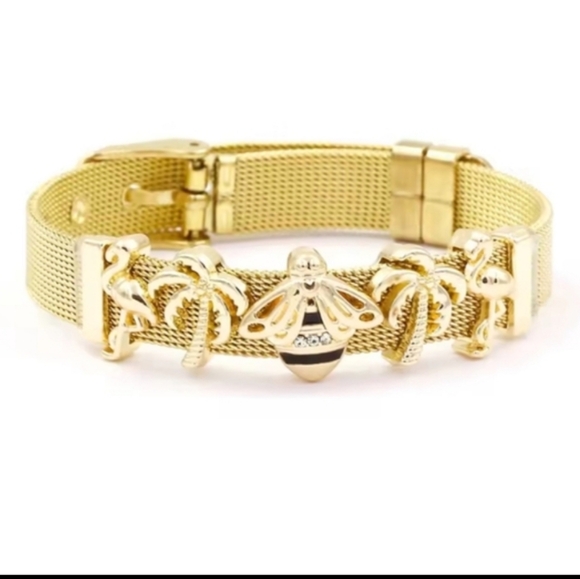 New 18k Gold Bee Charm Belt Bracelet - Picture 1 of 12